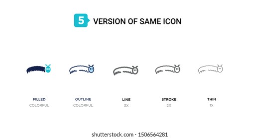 5 version of caterpillar icon such as two color filled, colorful outline, simple line, stroke and thin vector illustrations can be use for web and mobile