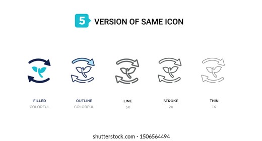 5 version of crop rotation icon such as two color filled, colorful outline, simple line, stroke and thin vector illustrations can be use for web and mobile