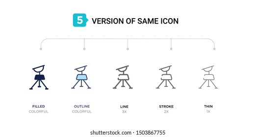 5 version of dioptra icon such as two color filled, colorful outline, simple line, stroke and thin vector illustrations can be use for web and mobile