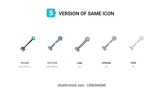 5 version of farming fork icon such as two color filled, colorful outline, simple line, stroke and thin vector illustrations can be use for web and mobile