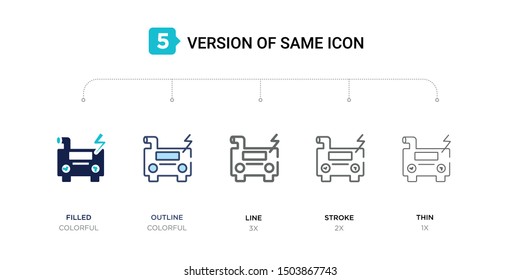 5 version of generator icon such as two color filled, colorful outline, simple line, stroke and thin vector illustrations can be use for web and mobile