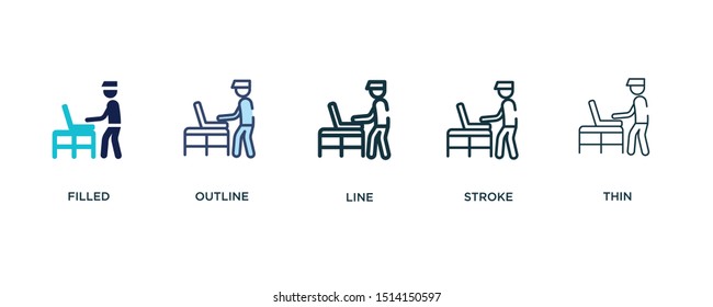 5 version of luggage inspection icon such as two color filled, colorful outline, simple line, stroke and thin vector illustrations can be use for web and mobile