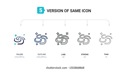 5 version of nebula icon such as two color filled, colorful outline, simple line, stroke and thin vector illustrations can be use for web and mobile