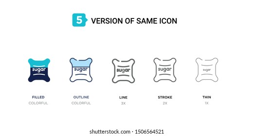 5 version of sugar icon such as two color filled, colorful outline, simple line, stroke and thin vector illustrations can be use for web and mobile