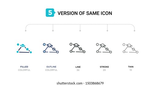 5 version of triangulam australe icon such as two color filled, colorful outline, simple line, stroke and thin vector illustrations can be use for web and mobile