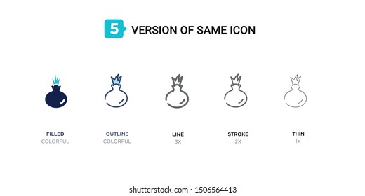 5 version of vegetable icon such as two color filled, colorful outline, simple line, stroke and thin vector illustrations can be use for web and mobile