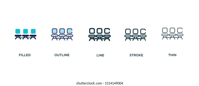 5 version of waiting place icon such as two color filled, colorful outline, simple line, stroke and thin vector illustrations can be use for web and mobile