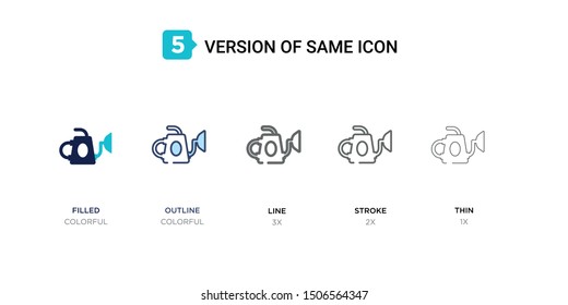 5 version of watering icon such as two color filled, colorful outline, simple line, stroke and thin vector illustrations can be use for web and mobile