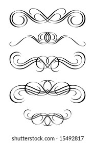 5 versions of abstract ornament in vintage style, symmetric inward, isolated. Vector-Illustration.