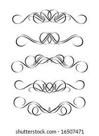 5 versions of abstract ornament in vintage style, symmetric inward, isolated. Vector-Illustration.