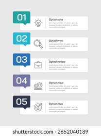 5 Verticales de números de infografía o pasos para el éxito. Ilustración vectorial.
