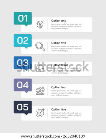 5 Vertical infographic numbers labels or steps to success. Vector illustration.