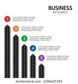 5 vertical parallel road line exits, vector infographics template