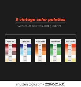5 vintage color palettes with color and gradient