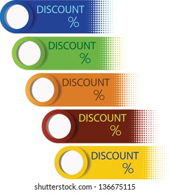 5 web elements of different colour on a white background