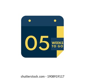 5 Weeks to go calendar icon on white background