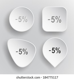 -5%. White flat vector buttons on gray background.