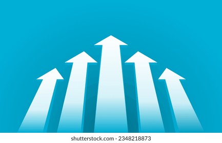 5 white forward arrows on blue background. Business presentation background. Vector illustration.