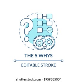 The 5 whys blue concept icon. Strategy to find solution. Critical thinking. Ask question. Problem solving idea thin line illustration. Vector isolated outline RGB color drawing. Editable stroke