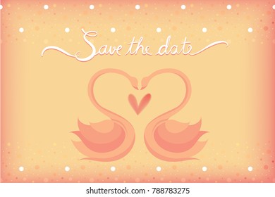 5" x 7" size - Wedding invitation card with pink swan couple in gradient soft background 