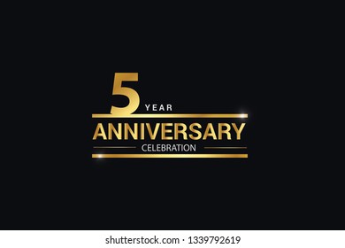 5 year anniversary celebration logotype. anniversary logo with golden and Spark light white color isolated on black background, vector design for celebration, invitation card greeting card-Vector