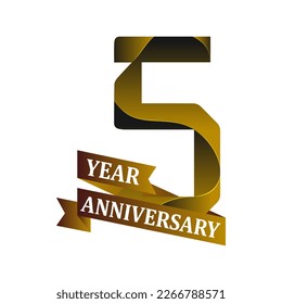 5 year anniversary celebration logotype design with golden color isolated on white background. First year anniversary celebration logo template