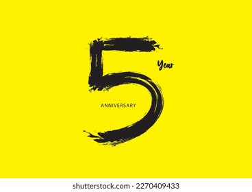5 year anniversary celebration logotype on yellow background, 5 number design, 5th Birthday invitation, anniversary logo template, logo number design vector, calligraphy font, typography logo