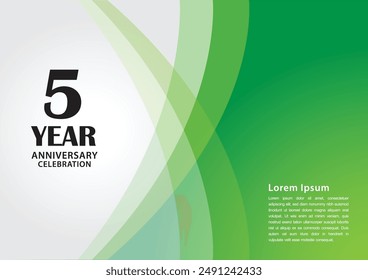 Logotipo de la celebración del aniversario de 5 años en el fondo verde para el póster, Anuncio, folleto, folleto, folleto, Web, invitaciones o tarjeta de felicitación, diseño de 5 números, invitación de 5to cumpleaños, logotipo del aniversario