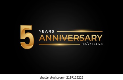 5 Year Anniversary Celebration with Shiny Golden and Silver Color for Celebration Event, Wedding, Greeting card, and Invitation Isolated on Black Background