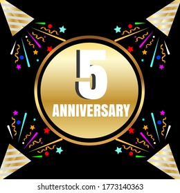 5 años de celebración, diseño vectorial para celebraciones, tarjetas de invitación y tarjetas de felicitación