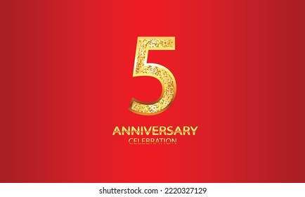 5 Year Anniversary celebration Vector Design with red background and glitter. 5th Anniversary celebration. Gold Luxury Banner of 5th Anniversary. vector illustration