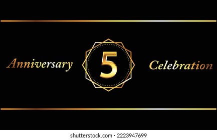 5 Aniversario de la celebración del Diseño Vector con forma hexagonal de oro. Celebración del 5° aniversario. Banner de lujo de oro de la celebración del 5° aniversario.