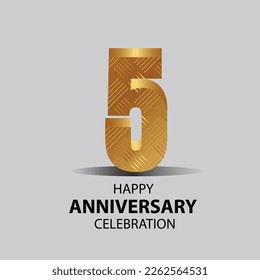 5 year anniversary, Gold shiny metallic numbers set, gold font sign isolated on gray background. Luxury fashion typography design for decoration, web, design, advertising. Vector illustration