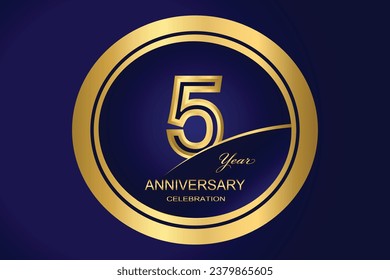 5 Year Anniversary Logo, Golden Color, Vector Template Design element for birthday, invitation, wedding, jubilee and greeting card illustration.