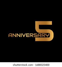 5 year anniversary symbol with golden text and number isolated on white background. Vector illustration.