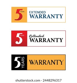 5 year Extanded Warranty Sticker label, isolated illustration on white background, latest vector design. simple, clear and elegant icon design set.