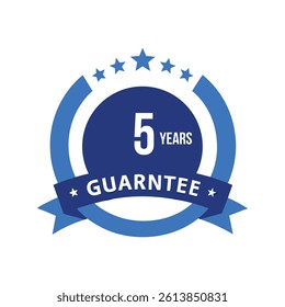 5 Year Guarantee Blue Circular Badge Stamp Label Vector Design