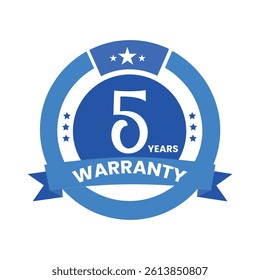 5 Year Warranty Badge Blue Circular Guarantee Stamp Label Vector Design