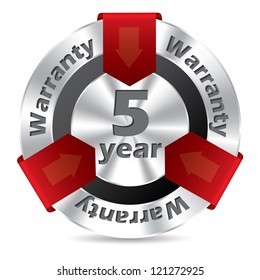 5 year warranty badge design in silver and red color