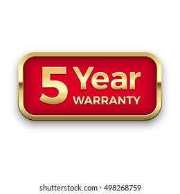 5 year warranty golden badge, vector