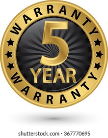 5 year warranty golden label, vector illustration