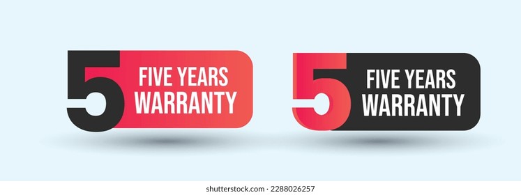 5 year warranty label. Five Years warranty label or tag. Colorful Warranty card stamp or banner for service provider. Five year label, tag, stamp. 5 years warranty card. Certificate. Colorful tags