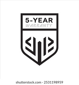 5 year warranty logo with Colorfull shield vector illustration, Security guaranteed five year shield, 5 year warranty shield label icon badge design. 