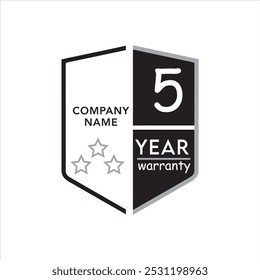 5 year warranty logo with Colorfull shield vector illustration, Security guaranteed five year shield, 5 year warranty shield label icon badge design. 