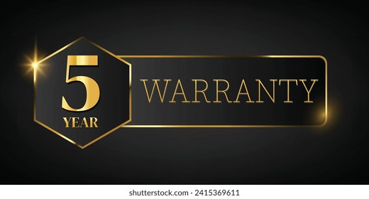 5 year warranty logo with golden banner and golden ribbon.Vector illustration.