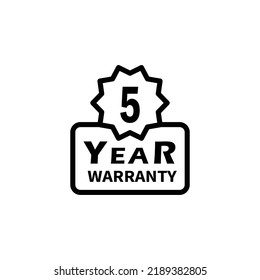 5 year warranty stamp on white background. Sign, label, sticker.