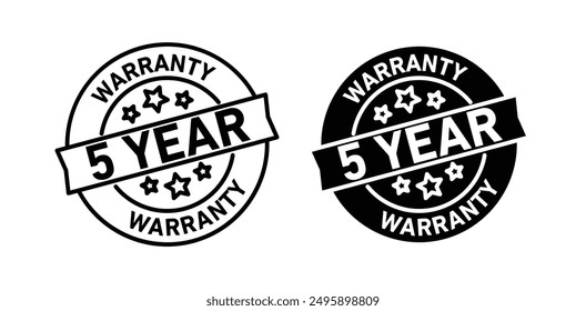 5 year Warranty vector icon set in black color.