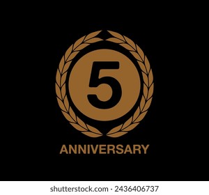 5 years anniversary bronze laurel wreath. Birthday celebration on black background