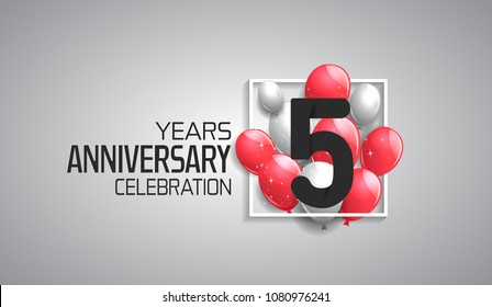 5 years anniversary celebration for company with balloons in square isolated on white background 