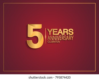 5 years anniversary celebration design with golden color isolated on red background for celebration event
